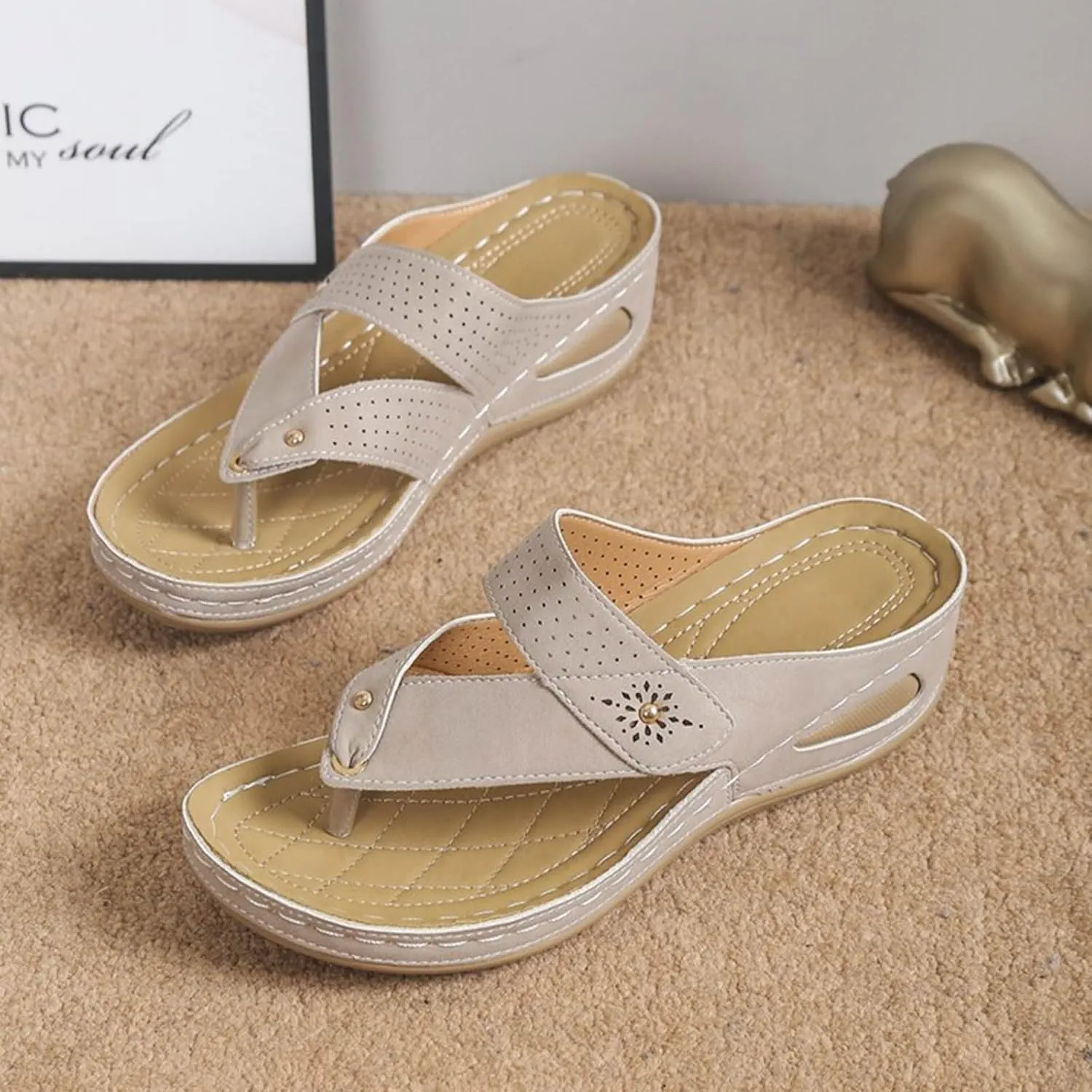 Wedge Heel Shoes for Women Dressy Sandals Low Heel Wide Width 2025 Summer Fashionable Casual Platform Wedge Slip on Thong Sandals Boho Casual High Wedges Walking Strappy Footwear