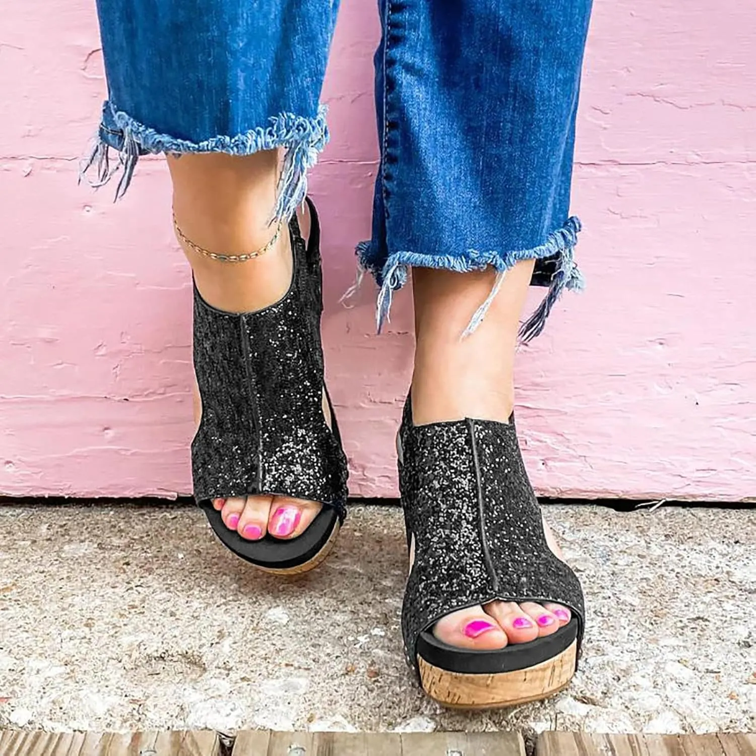 Wedge Sandals for Women 2025 Summer Open Toe Platform Wedges, Womens Espadrilles Buckle Ankle Strap Slip On Sandals Orthopedic Leather Shoes Wedding Party Dress Shoes