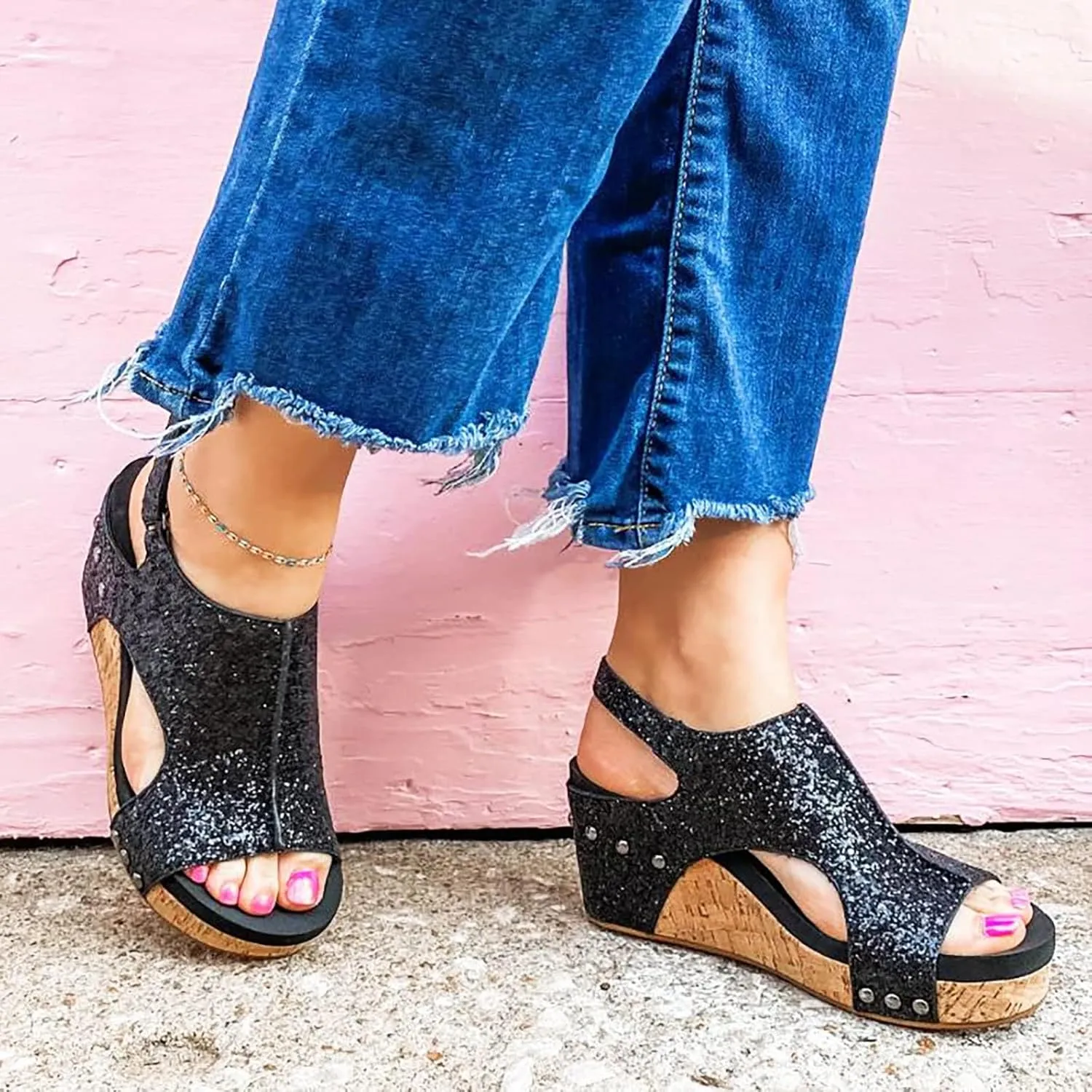 Wedge Sandals for Women 2025 Summer Open Toe Platform Wedges, Womens Espadrilles Buckle Ankle Strap Slip On Sandals Orthopedic Leather Shoes Wedding Party Dress Shoes