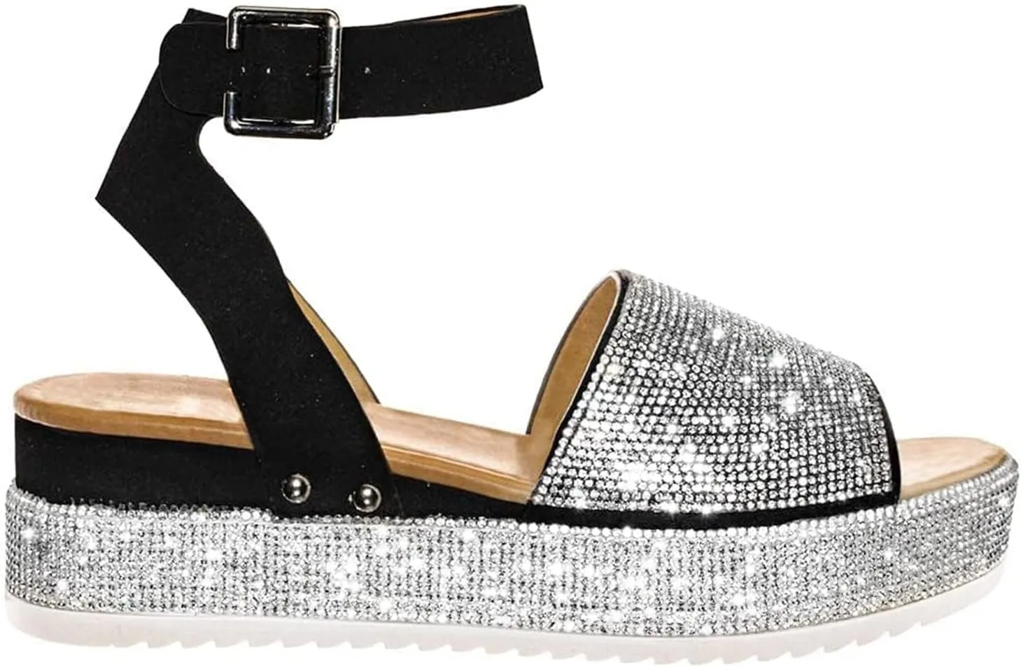 Wedge Sandals for Women Rhinestone Glitter Platform Sandal Fashion Boho Crystal Wedges, Open Toe Ankle Strap Dress Sandals Casual Beach Banquet Flat Shoes All Day Comfort