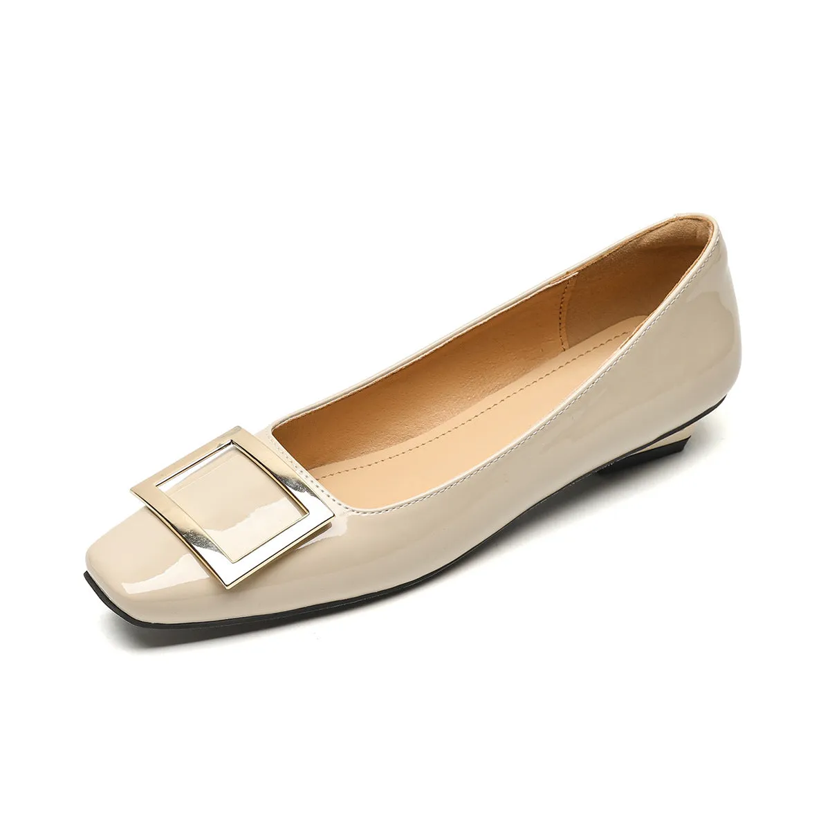Women Fashion Glossy Leather Low Block Pumps