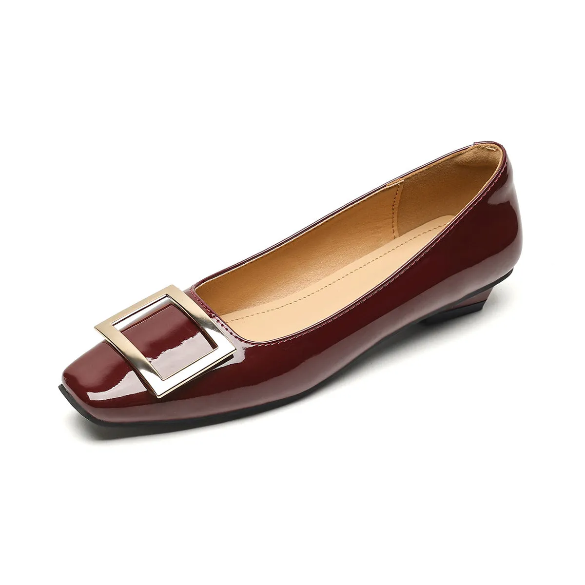Women Fashion Glossy Leather Low Block Pumps