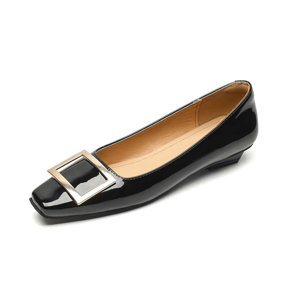 Women Fashion Glossy Leather Low Block Pumps
