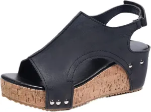 Women Sandals Comfortable Dressy Wedge Platform Sandals Heels Open Toe Ankle Strap Slip on Casual Beach Summer Dress Shoes