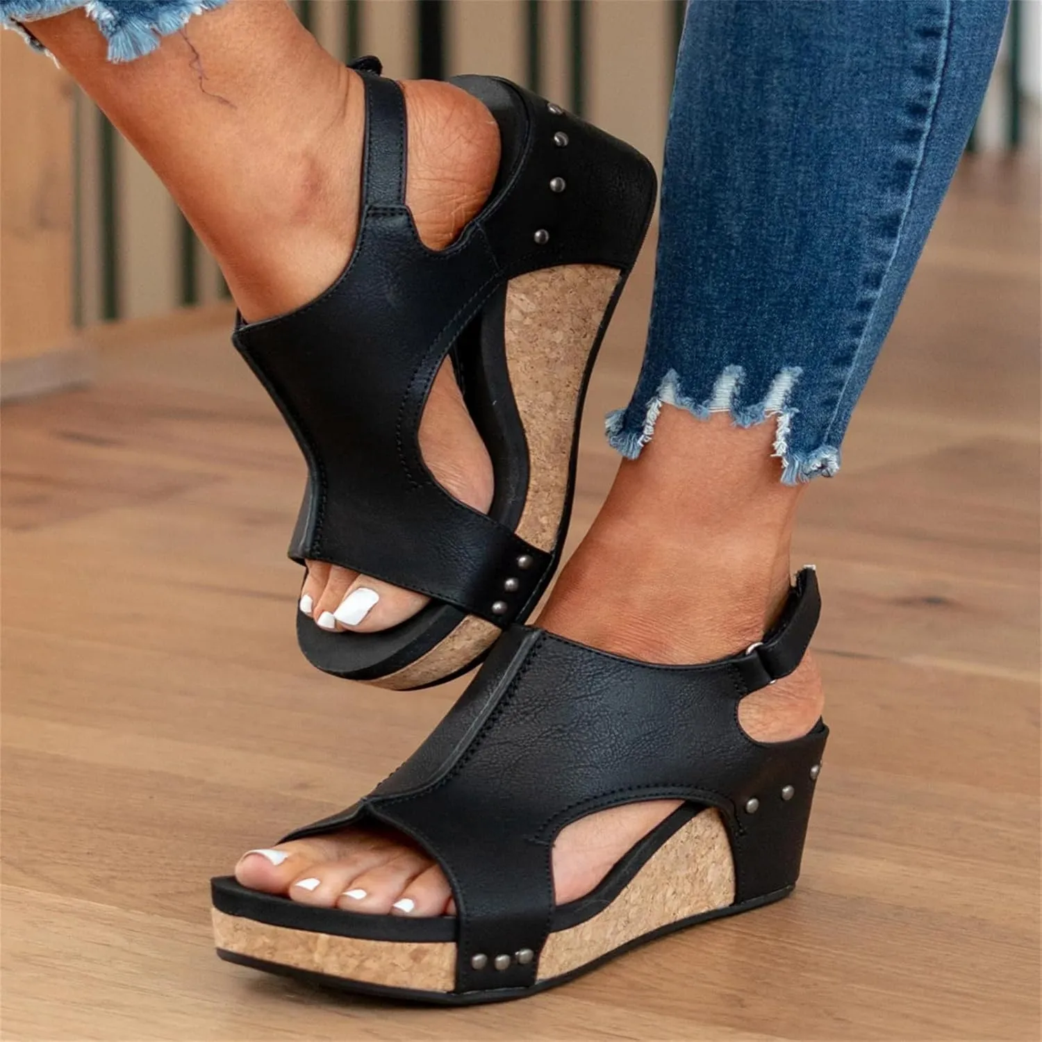 Women Sandals Comfortable Dressy Wedge Platform Sandals Heels Open Toe Ankle Strap Slip on Casual Beach Summer Dress Shoes