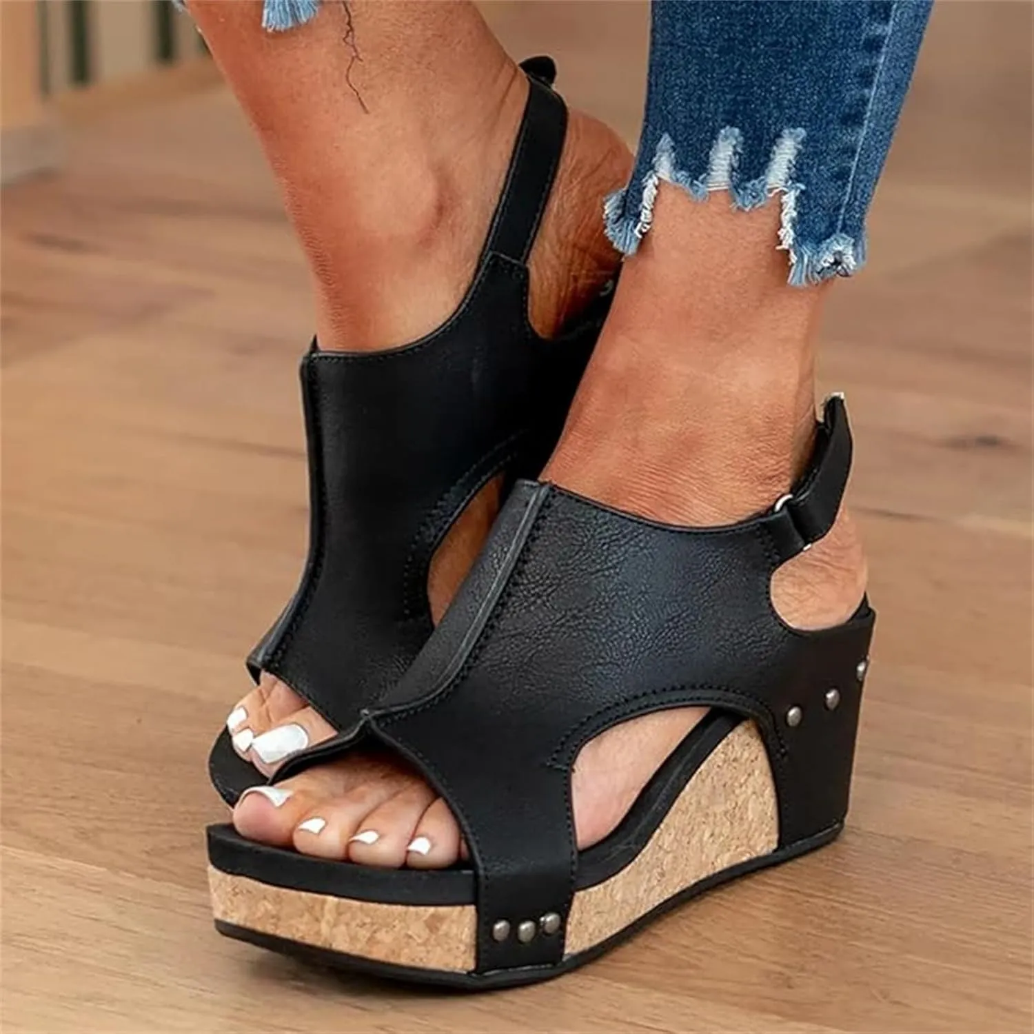 Women Sandals Comfortable Dressy Wedge Platform Sandals Heels Open Toe Ankle Strap Slip on Casual Beach Summer Dress Shoes