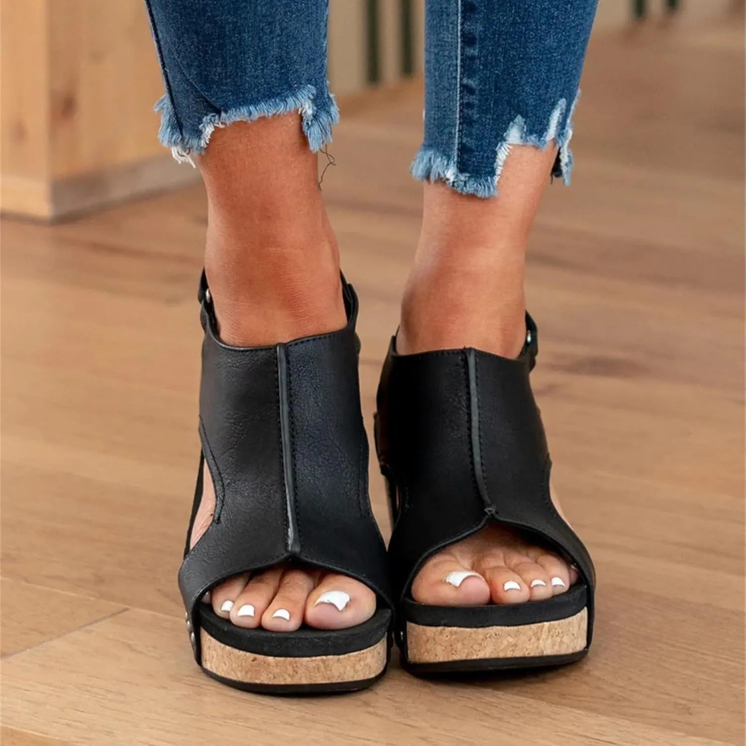 Women Sandals Comfortable Dressy Wedge Platform Sandals Heels Open Toe Ankle Strap Slip on Casual Beach Summer Dress Shoes