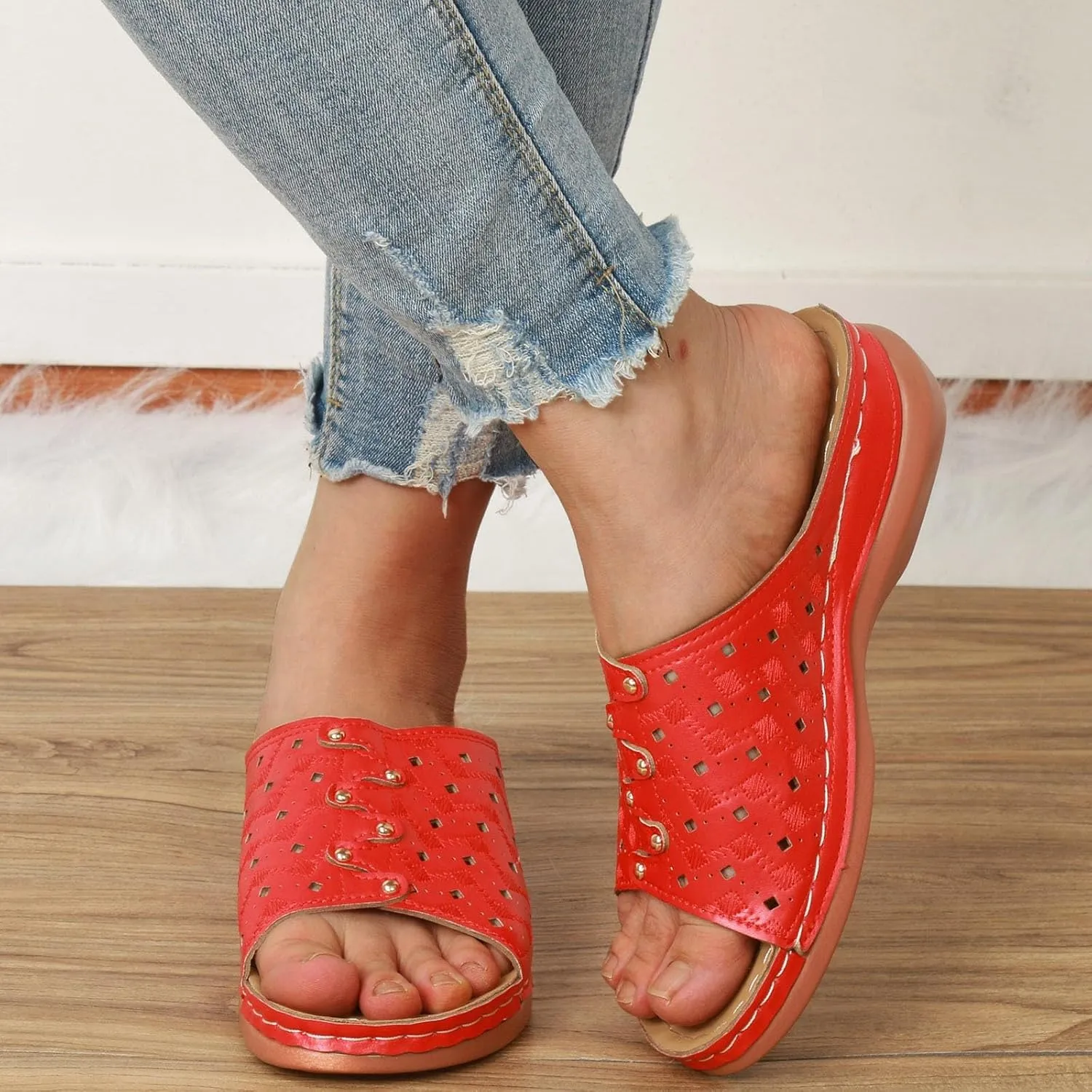 Women Shoes Wedge Heel Sandals Fashionable One Foot Wear Can Correct Arch Sandals for Women Strap Flat for