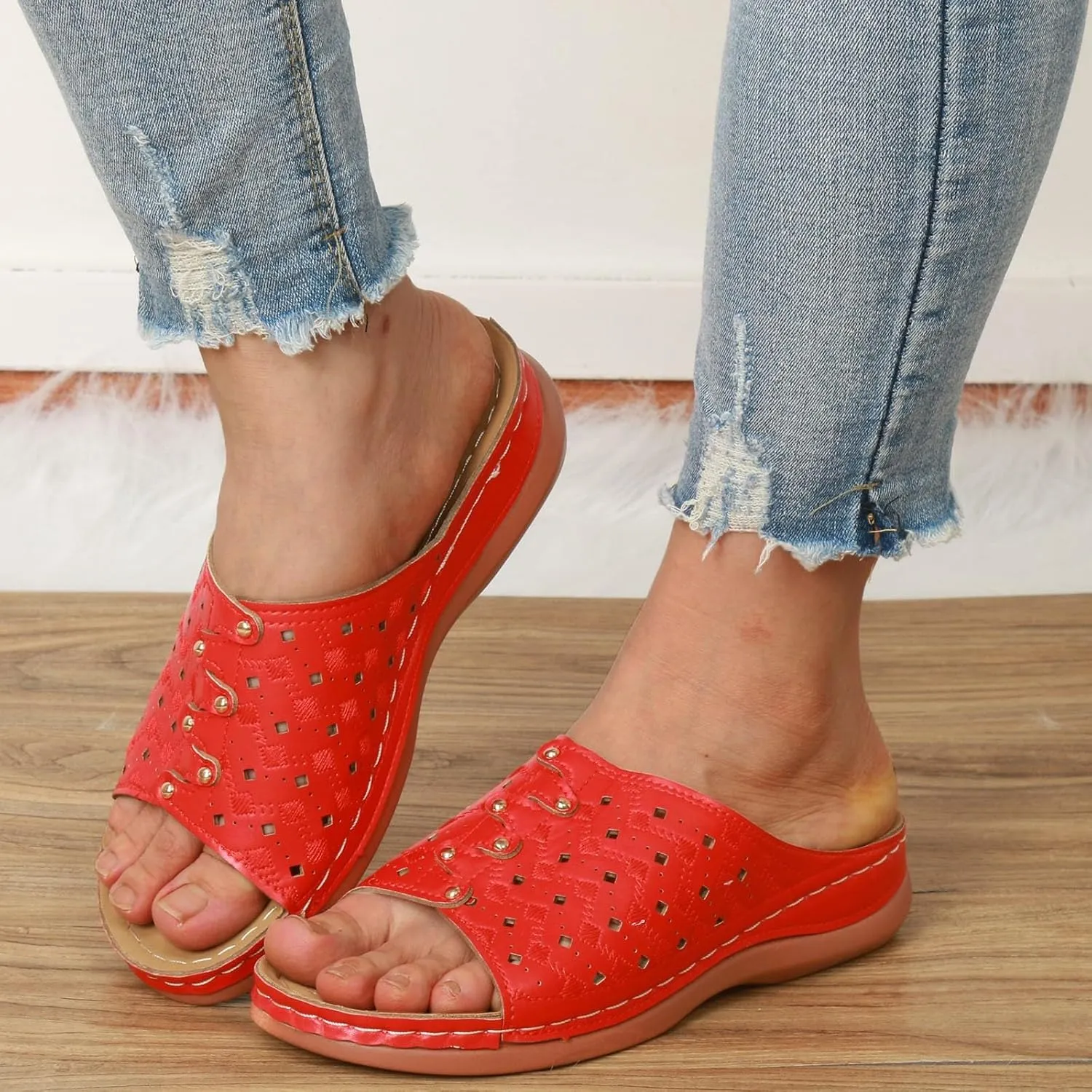 Women Shoes Wedge Heel Sandals Fashionable One Foot Wear Can Correct Arch Sandals for Women Strap Flat for