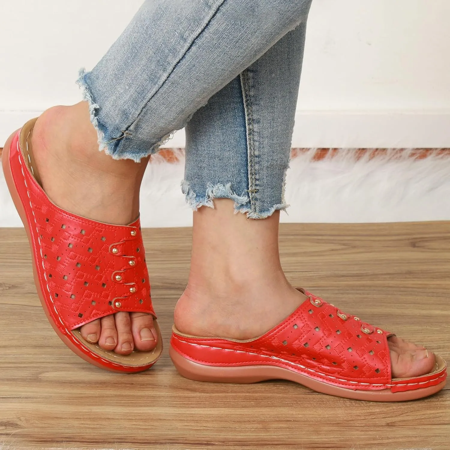 Women Shoes Wedge Heel Sandals Fashionable One Foot Wear Can Correct Arch Sandals for Women Strap Flat for
