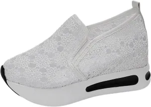 Womens Canvas Slip on Sneakers Walking Tennis Flat Dress Loafers Platform Wedge Mesh Shoes Embroidery Sneakers Casual Clip