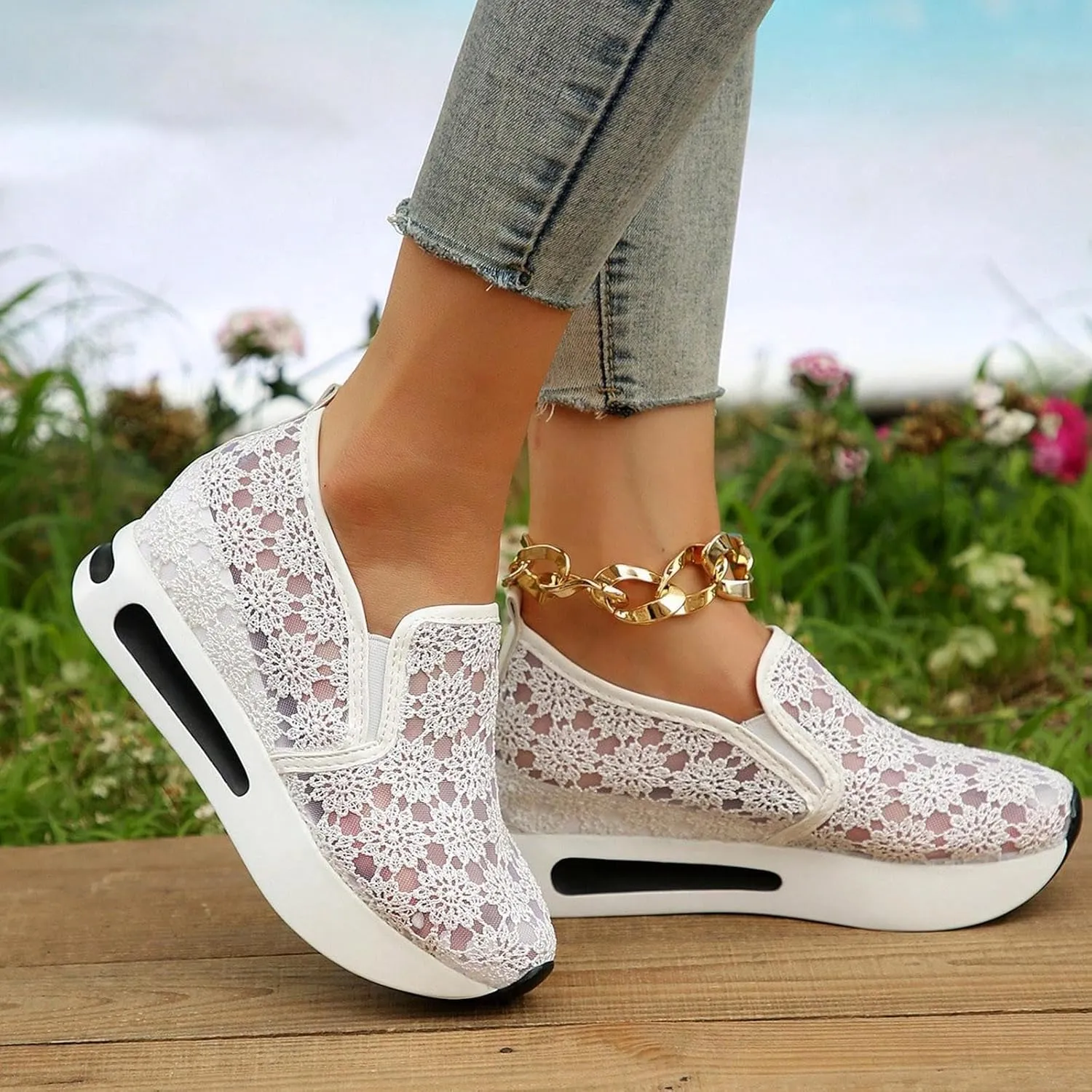 Womens Canvas Slip on Sneakers Walking Tennis Flat Dress Loafers Platform Wedge Mesh Shoes Embroidery Sneakers Casual Clip