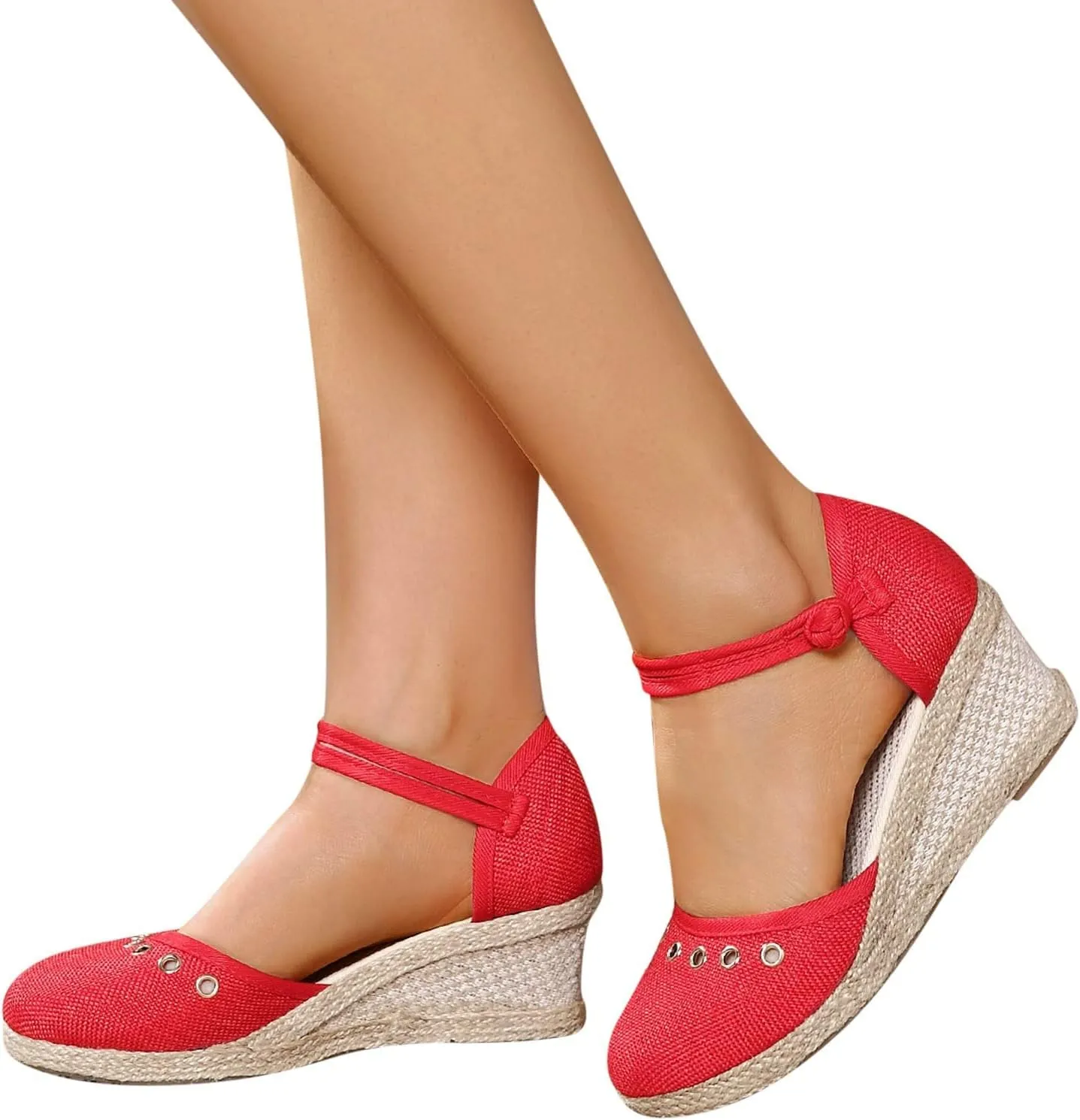 Womens Closed Toe Sandals Dressy Summer Espadrille Non Slip Wedge Heels Sandals Retro Casual Canvas Platform Wedge Sandal with Strappy Ankle Strap
