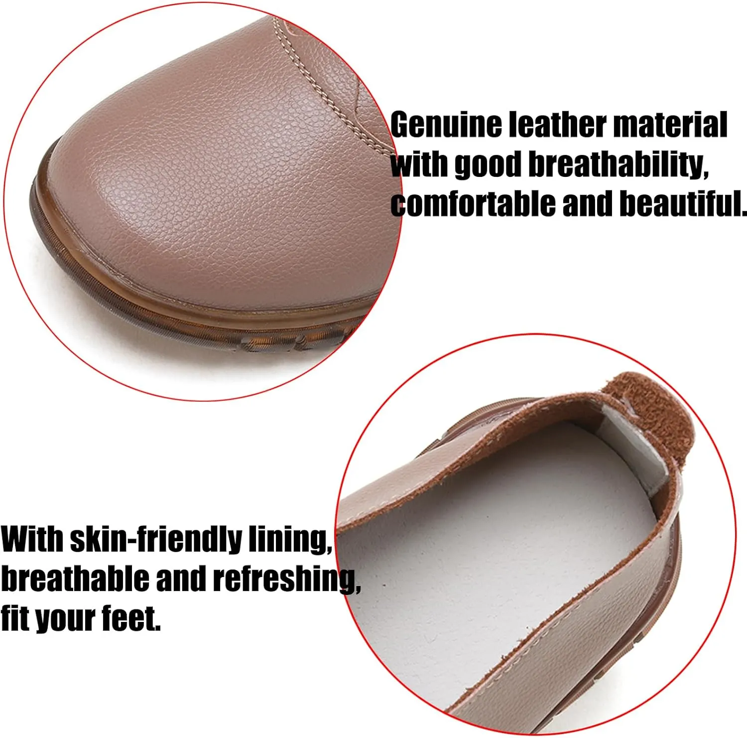 Women's Genuine Leather Soft Bottom Flat Loafers,Elastic Drawstring Slip On Breathable Non-Slip Casual Walking Work Shoes Comfort Mom Shoes