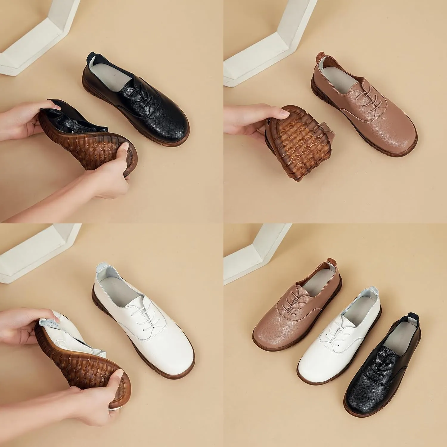 Women's Genuine Leather Soft Bottom Flat Loafers,Elastic Drawstring Slip On Breathable Non-Slip Casual Walking Work Shoes Comfort Mom Shoes