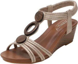 Women's Low Wedge Sandals Open Toe Fashion Dress Shoes, Casual Summer Roman High Heel Beach Sandals Comfy Platform Slip on Elastic Ankle Strap Sandal