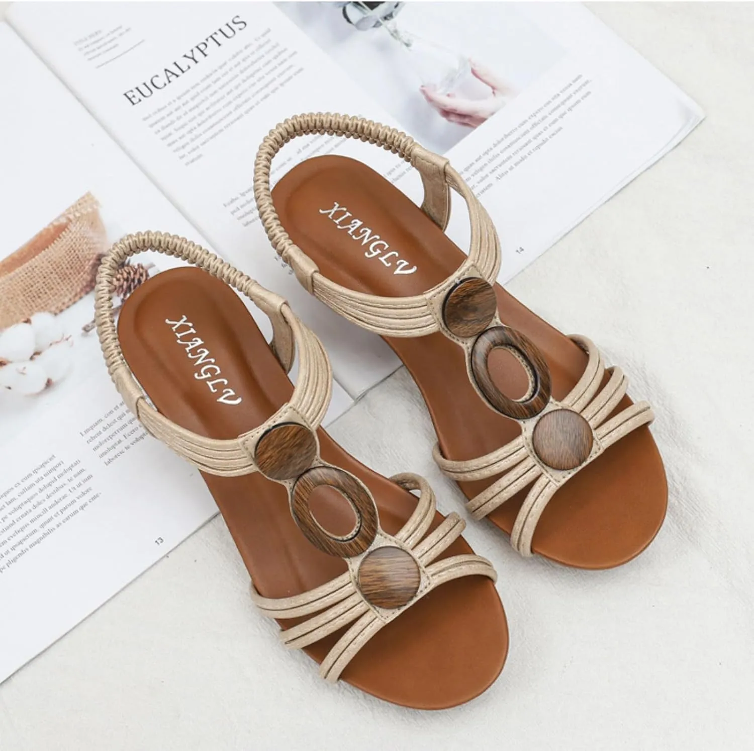 Women's Low Wedge Sandals Open Toe Fashion Dress Shoes, Casual Summer Roman High Heel Beach Sandals Comfy Platform Slip on Elastic Ankle Strap Sandal