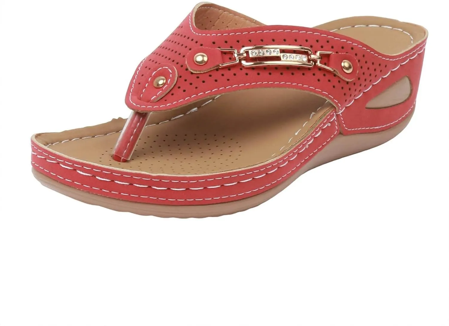 Womens Orthopedic Arch Support Wedge Sandals Casual Walking Low Wedges Slip On Open Toe Non Slip Flip Flops Thick-Soled Wedge Heel Slippers
