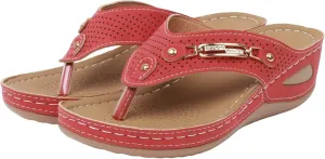 Womens Orthopedic Arch Support Wedge Sandals Casual Walking Low Wedges Slip On Open Toe Non Slip Flip Flops Thick-Soled Wedge Heel Slippers