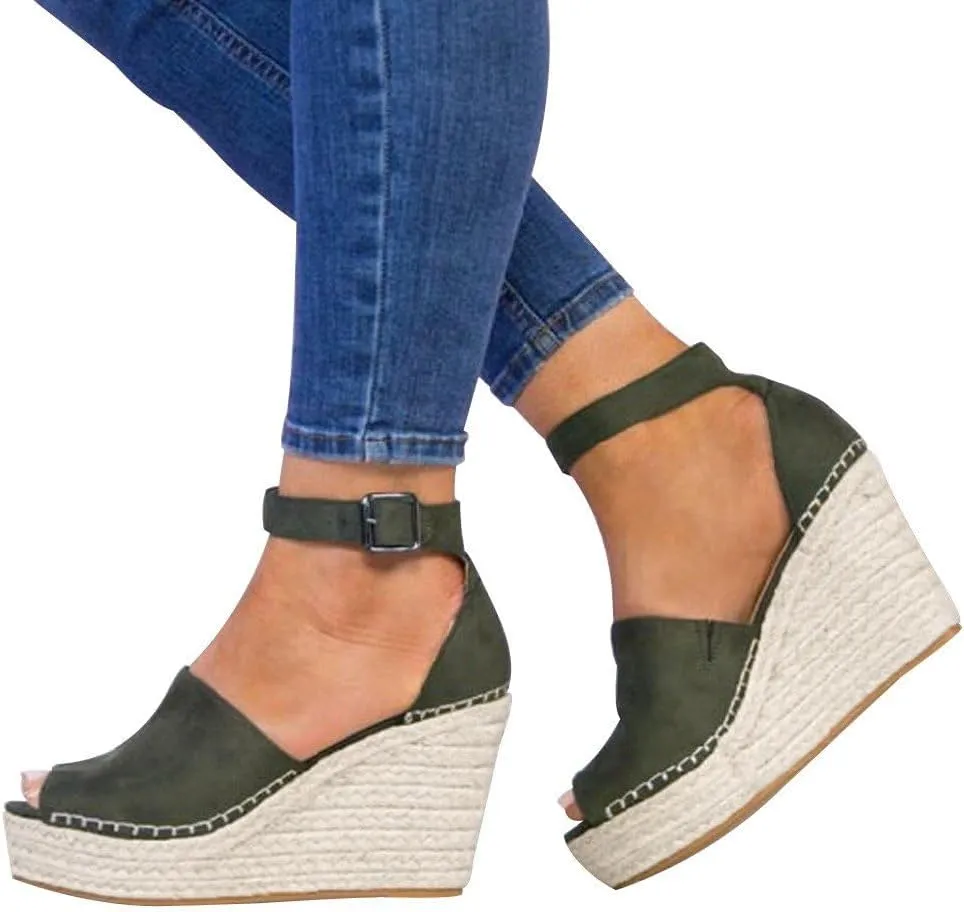 Womens Platform Sandals Orthopedic Slip On Wedge Sandals Dressy Casual Spring Summer Shoes for Women Strappy Ankle Strap Metal Buckle Ladies Slide Sandal