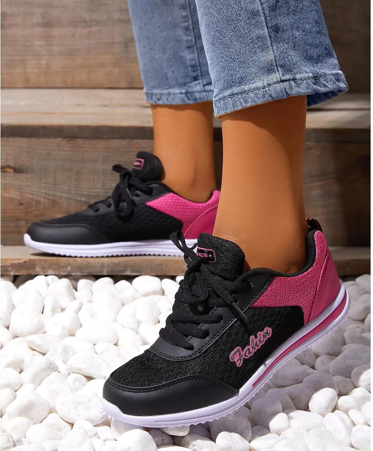 Women's Running Walking Tennis Shoes Comfortable Lace Up Running Shoes for Women Mesh Casual Tennis Shoes Chunky Sneakers Slip On Tennis Shoe Cross Trainer Shoe