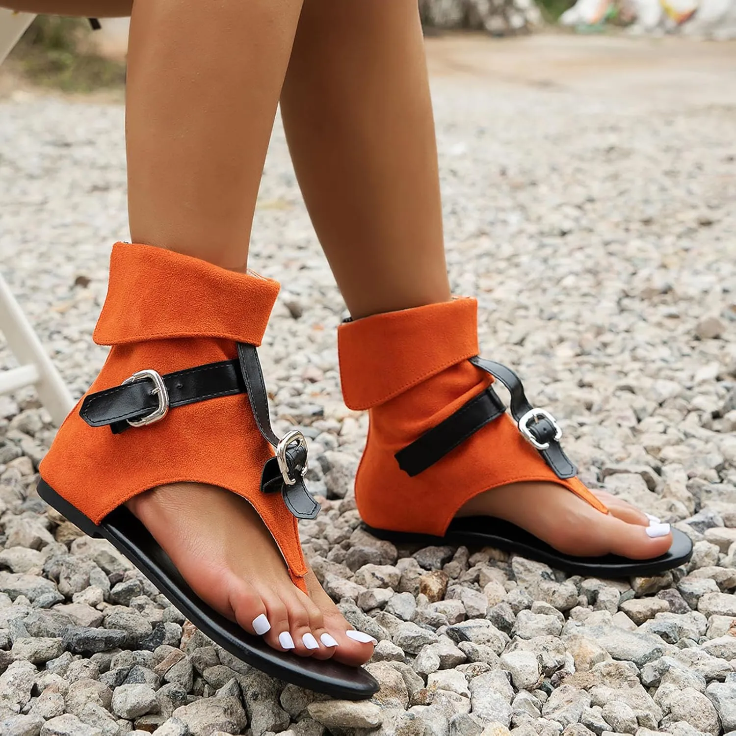 Women's Sandals Summer Flat Thong Sandals Clip Toe Slip on Denim Flip Flops Casual Ankle Short Booties Buckle Shoes