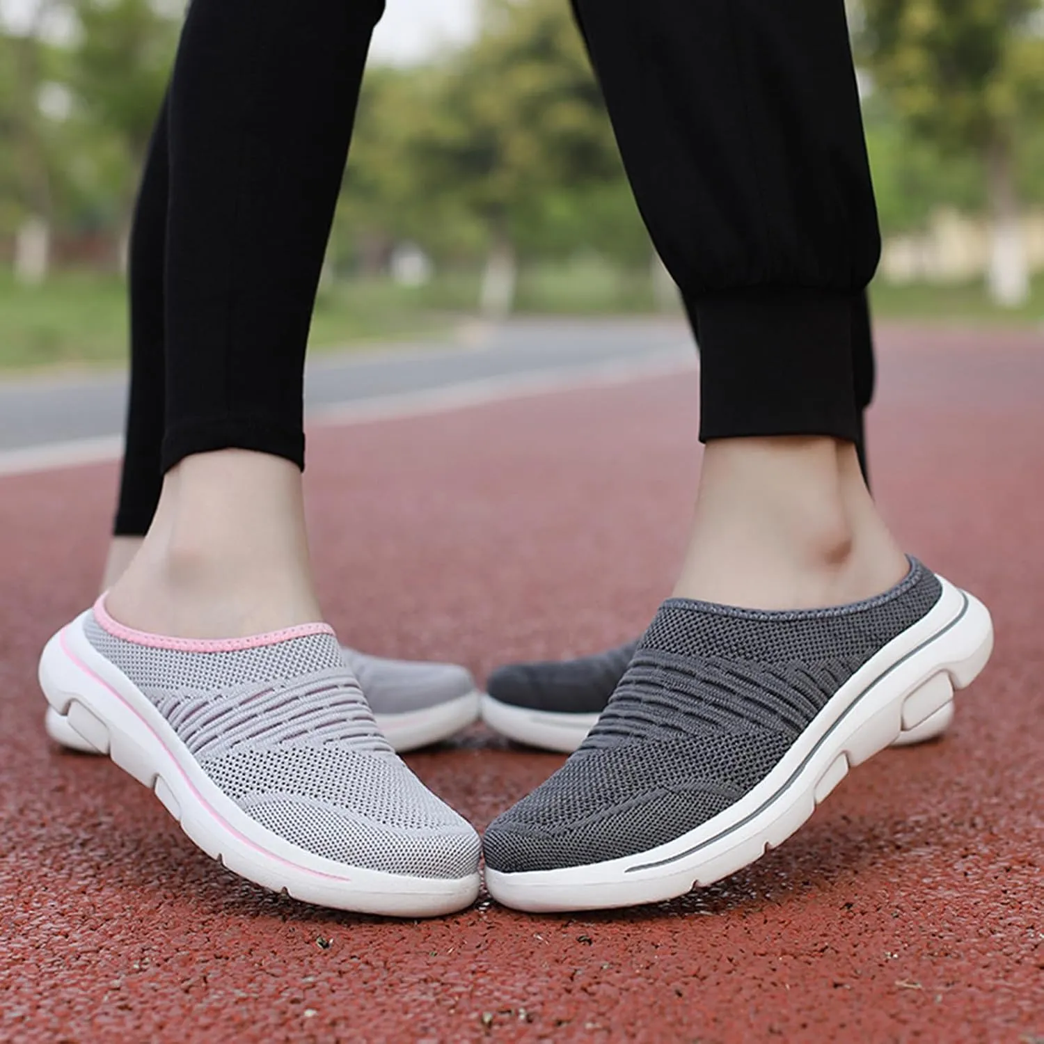 Womens Sneakers Mesh Slip-on Mule Shoes Non-Slip Breathable Beach Shoes Clogs Casual Closed Toe Slippers Travel Vacation Summer Shoe