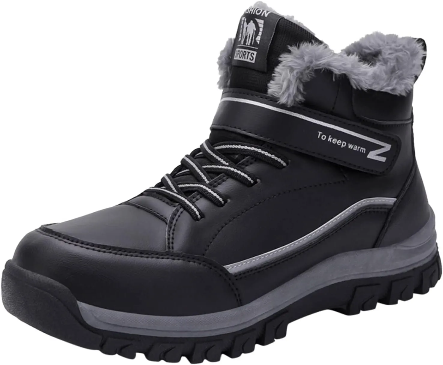 ZDLJYL Men's Warm Snow Boots, Fur Lined Waterproof Winter Shoes, Anti-Slip Lightweight Ankle Boot Casual Outdoor Hiking Boots